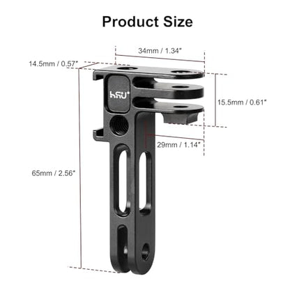 HSU Vertical Mount for GoPro, 90 Degree Cold Shoe Direction Adapter | Aluminum 1/4"-20 Screw Hole Tripod Mount for GoPro Hero 13/12/11/10, Osmo Action 6/5 Pro/4/3 AKASO Action Camera (Extension) - color: Extension