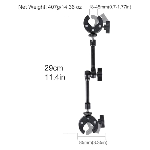 PellKing Super Double Clamp Camera Mount Umbrella Clamp, with 360° Magic Arm Double 1/4”-20 Adapter for Umbrella, Pole, Desktop, Strollers, Motorcycle, Photo Studio Light Stand, Photo Boom Stand
