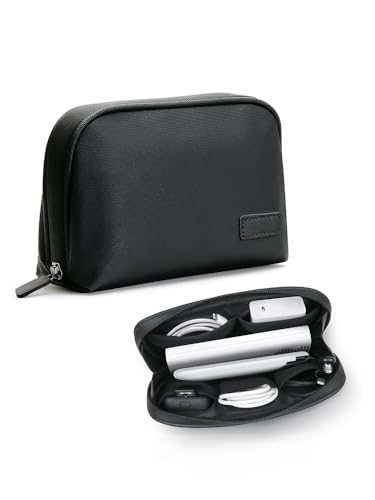 Luxury Travel Organizer Bag for Tech, Cables, Cords, Accessories, Carry Case, Premium Solid Pattern Multi Space Pockets, Water-Shock-Dust-Proof, Hard Shell Storage Bag with Compartments, Black