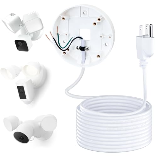 Power Cable and Plug-in Mount for Floodlight Cams Compatible with Floodlight Cam Wired Pro/Plus, Blink Wired Floodlight Camera, Electrical Box with 20ft Weatherproof Cable -(2in1 Mount and Cord Set) - color: White, size: 20ft