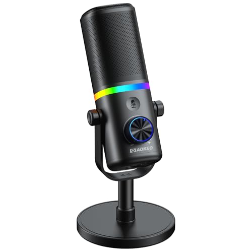 Aokeo Microphone for PC, AK-10 USB/XLR Dynamic Desktop Microphone for Gaming,Podcast,Streaming with RGB Light,Volume Control,Mute Button,Noise Reduction - color: Black