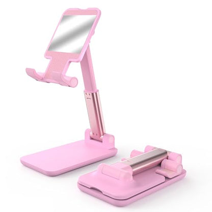 Cell Phone Stand, Adjustable Angle and Height Cell Phone Holder for Desk, Foldable and Portable, Anti-Slip Silicone Pad, Compatible with All Mobile Phones and 4-8 Inch Devices, Pink - color: Pink