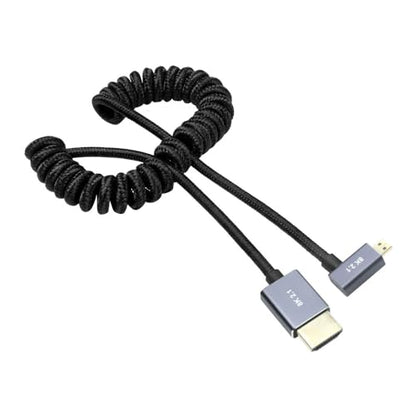Alvin's Cables Right Angle Micro HDMI to HDMI Cable 8K@60Hz 4K@120Hz, Braided Coiled HDMI 2.1 for Sony A7RIII/A7II/A7M3, Canon R5/M6, Fujifilm X-T4/X-T3, GoPro, Nikon - Ultra Durable - color: Black, style: Right Angle micro HDMI