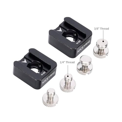 NICEYRIG Positioning Cold Shoe Mount for 3/8''-16 & 1/4''-20 ARRI Locating Holes, Anti-Twist Cold Shoe Adapter for Flash LED Monitor Microphone [Pack of 2] - 618