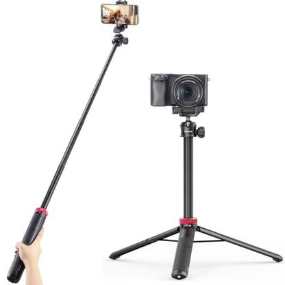 ULANZI MT-44 Auto Open Phone Tripod, 59" Extendable Selfie Stick Vlog Stand with 2 in 1 Phone Clip, 360° Ball Head Camera Tripod for iPhone Sony DJI Osmo Pocket 4 Nano Luna, Lightweight for Travel - color: BLACK
