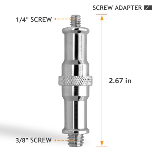 2 Pcs Light Stand Adapter, Spigot Stud 1/4" to 3/8" Metal Male Convertor Threaded Screw Adapter for Studio Light Stand, Camera Tripod Mount, Hotshoe/Coldshoe, Ballhead Frgyee