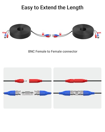 Anlapus 100ft/30m All-in-One Video Power Cable, BNC Extension Surveillance Camera Cable for CCTV Security Camera DVR System, with 1X BNC Connector and 1X RCA Adapter - size: 100ft Cable-2MP