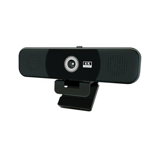 4K Webcam with Microphone and Speaker, Webcam for PC with Cover,4 Array Mics, 2 Speakers, Auto Low Light Correction, USB Camera for Online Conference/Class