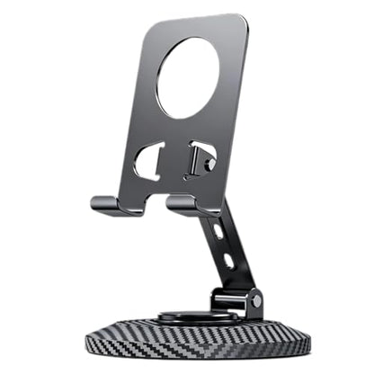 Adjustable Cell Phone Stand,360 Rotating Foldable Desktop | Cellphone Stand with Anti-Slip Base Portable Phone Holder for iPhone 17 16 15 14 13 Pro Max, All Smart Phones, iPad - color: Carbon fiber color
