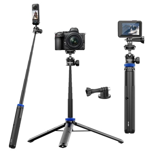 Kaitezenz Selfie Stick Tripod for Gopro Camera, 62" Extendable Tripod Stand with 360° Ball Head 1/4" Screw, Portable Lightweight Camera Tripod for Max Hero 13 12 11 10 DJI OSMO Pocket3 Action Camera