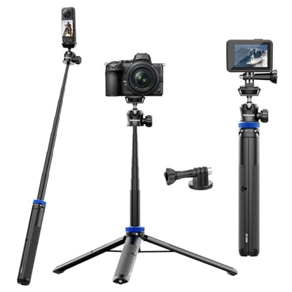 Kaitezenz Selfie Stick Tripod for Gopro Camera, 62" Extendable Tripod Stand with 360° Ball Head 1/4" Screw, Portable Lightweight Camera Tripod for Max Hero 13 12 11 10 DJI OSMO Pocket3 Action Camera