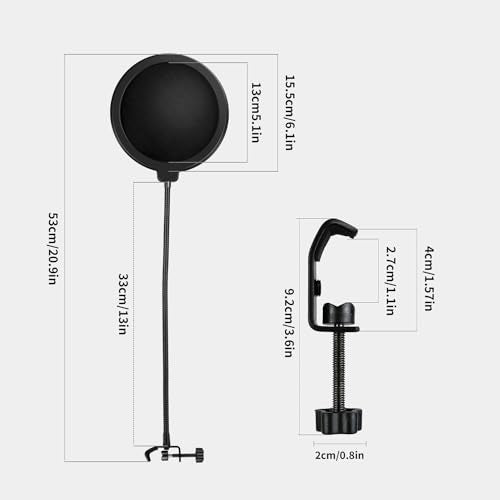 Professional Pop Filter,Liyirui 6" Mic Pop Filter,Dual Layered Studio Pop Filter Mask Shield with C-Clamp,360° Gooseneck Clip Stabilizing Arm For Microphone,Boom Arm,Stands (Pop Filter Only)