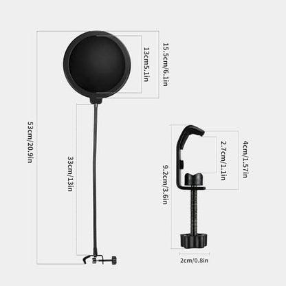 Professional Pop Filter,Liyirui 6" Mic Pop Filter,Dual Layered Studio Pop Filter Mask Shield with C-Clamp,360° Gooseneck Clip Stabilizing Arm For Microphone,Boom Arm,Stands (Pop Filter Only)