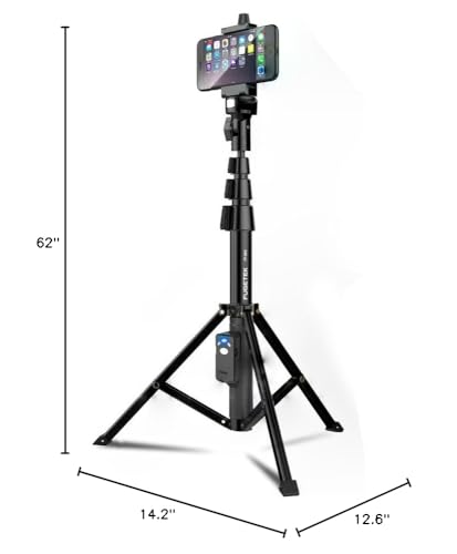 Fugetek 51" Professional Selfie Stick Tripod, 100% All Aluminum Stick & Legs, Lightweight, Detachable Bluetooth Remote, Portable All in One, Compatible with iPhone & Android, Non Skid Feet, Black - style: Tripod