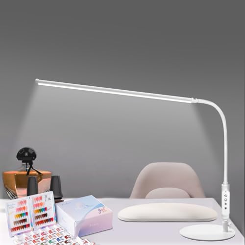 CGBE Led Desk Lamp: 360° Adjustable Nail Light for Desk with 3 Color Modes 5 Brightness, 23.6-Inch Nail Lamp for Desk for Salon Manicurist Tattoo Crafts Sewing Work Reading Game - color: White-Table