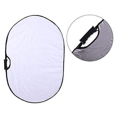 Portable Photography Silver and White Reflector Collapsible 2-in-1 Oval Reflector 23"x35" / 60x90cm Multi-Disc Light Reflector with Handle for Photo Studio Lighting & Outdoor Lighting - size: 23x35inch 2in1