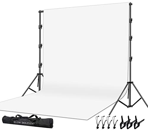 SLOW DOLPHIN Photo Video Studio 10 x12ft 100% Cotton White Muslin Backdrop with 10 x 10ft Stand Photography Background Support System Kit Clamp, Clips,Carry Bag
