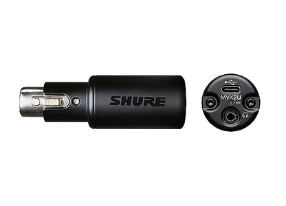 Shure MVX2U XLR-to-USB Digital Audio Interface, Headphone Jack, 60dB Gain, Zero-Latency Monitoring, 48V Phantom Power, ShurePlus App, USB-C Cable