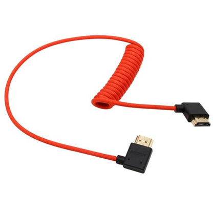 HDMI 8K 4K 60p Cable for ATOMOS Ninja Inferno Portkeys SmallHD Cine Ultra Indie Sony A7M4 A7SIII Canon C300 GH7 Z8 Camera, Right Left Angle Type A HDMI 2.1 Red Braided Coiled 50cm