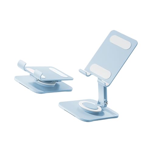 Carbon Steel Desktop Phone Stand Foldable Adjustable with Rotating Base for Video Calls Phone Tablet Portable Foldable Adjustable Desktop Rotating Desk Video Calling Online Learning Movie Hands - color: blue
