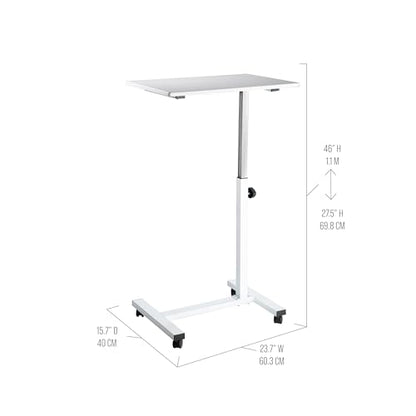 Seville Classics Solid-Top Height Adjustable Mobile Laptop Computer Desk Cart Ergonomic Home Office Stand Rolling Table, Overbed (23.6"), White - color: White, size: Overbed Sit Stand (24")