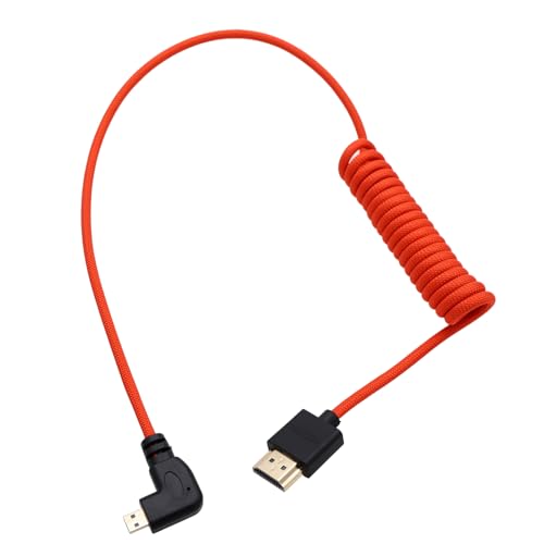 Micro HDMI to HDMI 8K 4K60p Cable for Canon R6 II R5C R5 Sony ZVE10 A7C A7R IV III A7S II Lumix S5 S9 GH4 Camera ATOMOS Ninja V Ultra SmallHD Monitor, Rigth Angle Type A D HDMI 2.1 Red 50cm