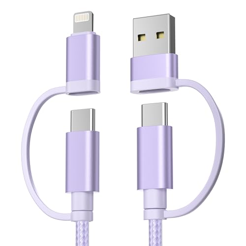 Basesailor for Samsung Galaxy S25 Cable,4-in-1 USB C Charger Cable 6.6FT for S24 S23 S22 Plus Ultra,60W Fast Multi Charging Cord with USB A/Lightning Adapter for iPhone 17 16 15 14,iPad Air 4 5,A42 - color: Purple, size: 6.6FT/2M
