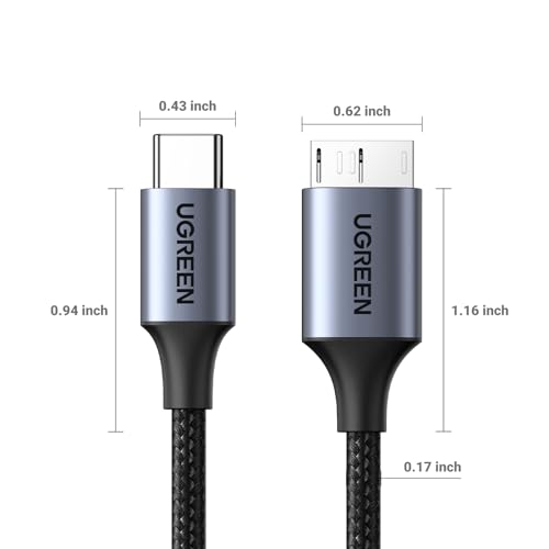 UGREEN 10 Gbps Micro B to USB C Hard Drive Cables, 6.6FT USB C to Micro B, External Hard Drive Cable Compatible with MacBook Pro/Air, iPad/Tablet, iPhone, Samsung Galaxy S24, WD Seagate etc - size: 6.6 FT