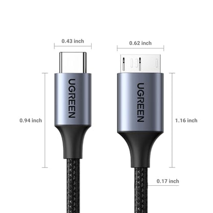UGREEN 10 Gbps Micro B to USB C Hard Drive Cables, 10FT USB C to Micro B, External Hard Drive Cable Compatible with MacBook Pro/Air, iPad/Tablet, iPhone, Samsung Galaxy S24, WD Seagate etc - size: 10 FT