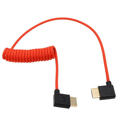 HDMI 8K 4K 60p Cable for ATOMOS Ninja Inferno Portkeys SmallHD Cine Ultra Indie Sony A7M4 A7SIII Canon C300 GH7 Z8 Camera, Right Left Angle Type A HDMI 2.1 Red Braided Coiled 50cm