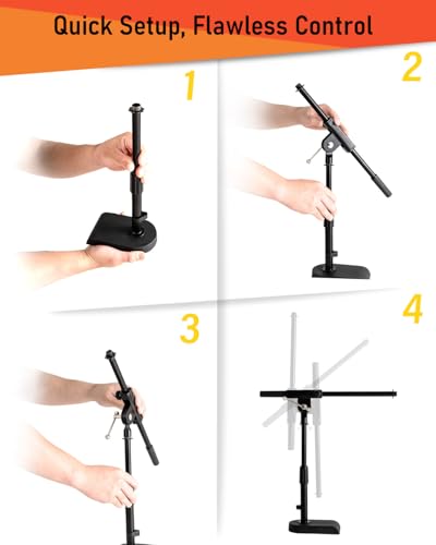 Stage Rocker Adjustable Low-profile Microphone Stand, 2 Pack - Snare/Tom Bottom/Bass (Kick) Drum/Table Top, Adjustable Height, Clip-on cable holder, Powered by Hamilton (SR610111-2PK) - size: 2 Pack