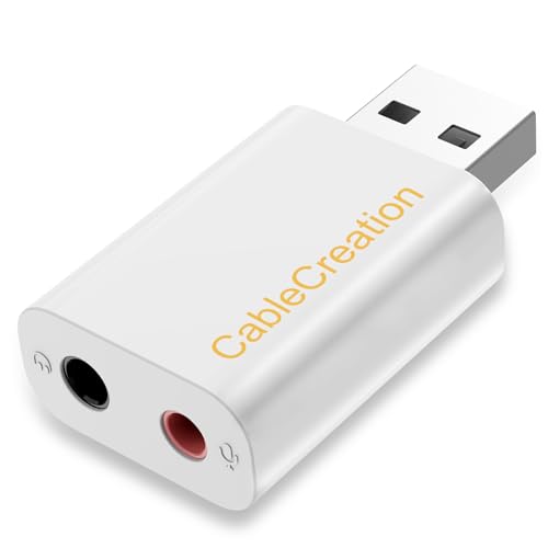 CableCreation USB Audio Adapter - External Sound Card with 3.5mm Headphone and Microphone Jack for Windows, Mac, Linux, PC, PS4, Laptops - Plug and Play, No Drivers Needed (White) - color: White, size: 1-Pack