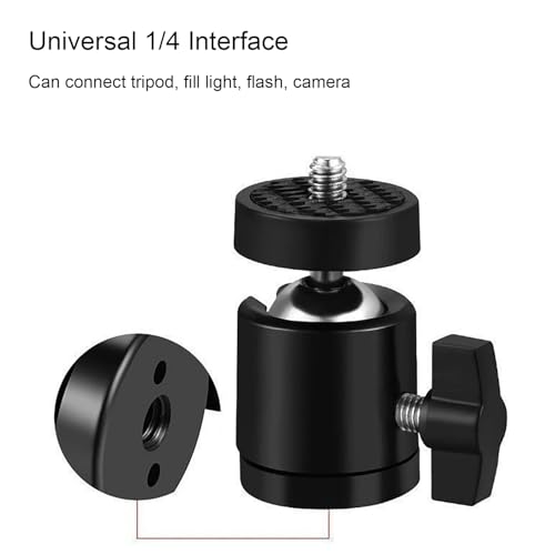 Mini Ball Head, 1/4" Swivel Mini Ball Head Screw Tripod Mount for LED Video Light, Microphone, Cameras, Camcorders, Smart Phone (2 Pack)