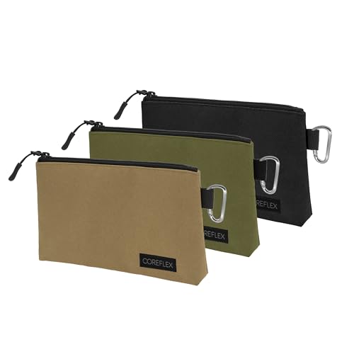 COREFLEX Premium Tool Pouch Zipper Bag, Small Tool Bag, Multipurpose Storage pouch, Heavy duty Flat Bottom Tool bag with YKK Zipper (3 pack Small 8inch) - size: 3 pack Small 8inch Khaki