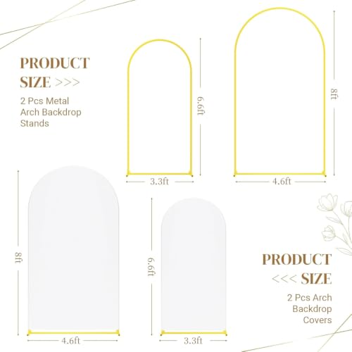 Metal Arch Backdrop Stand and Cover Set, 8FT, 6.6FT Party Backdrop, Easy to Assemble, Backdrop Stand for Parties, Birthday, Baby Showe - color: White, size: 8ft, 6.6ft