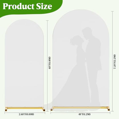 Arch Backdrop Stand with Cover Set, 7.2FT,6FT Gold Metal Wedding Arch for Ceremony, Heavy Duty Balloon Arch Stand with White Spandex Cover for Birthday Party, Baby Shower, Graduation - size: 2-Piece Set