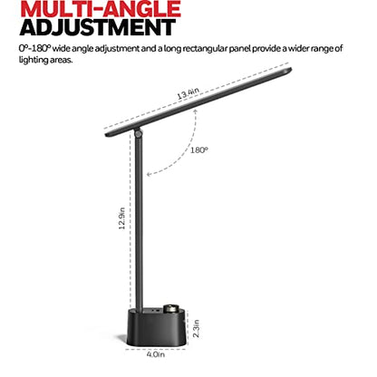 Honeywell Upgraded LED Desk Lamp - H01 Pro Sunturalux™ Foldable Desk Light with USB A+C Charging Ports, 3 Color Modes Dimmable Table Lamp for Home Office Reading(Black) - color: Black