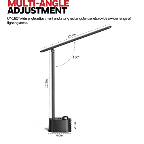 Honeywell Upgraded LED Desk Lamp - H01 Pro Sunturalux™ Foldable Desk Light with USB A+C Charging Ports, 3 Color Modes Dimmable Table Lamp for Home Office Reading(Black) - color: Black