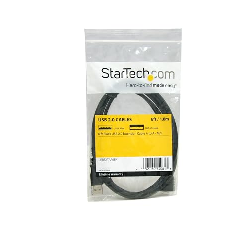 StarTech 6ft USB 2.0 Extension Cable, USB-A M/F, Black (USBEXTAA6BK) - color: Black, size: 6ft
