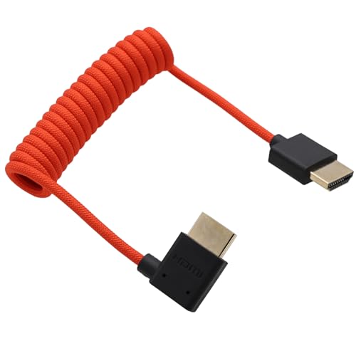 HDMI 8K 4K 60fps High Speed Cable for ATOMOS Ninja V Shinobi Monitor, Sony A9 FX3 A7Siii, Canon R5ii, BMPCC6K, Teradek FEELWORLD Portkeys SmallHD, Red Braided Coiled, L-Shaped - color: Red, size: Left Angle to Straight