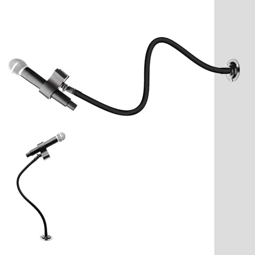 Microphone Holder - 23.6 inch Long Arm Gooseneck Desktop Mic Stand,Mic Arm Wall Mount,Metal Base Mic Clip 3/8" to 5/8" Adapter for Walls/Desk/Podium,Compatible with Shure/Fifine/AT2020/Pyle/Razer