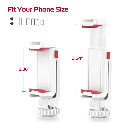 ULANZI Phone Tripod Mount ST-06S White, Universal Smartphone Mount Adapter with 2 Cold Shoe, 360° Rotates and Adjustable Cell Phone Clip Clamp Holder, Compatible with iPhone, Samsung Galaxy and More - color: White