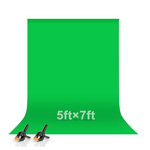 EMART 5x7ft Green Screen Backdrop, Polyester Wrinkle-Resistant Curtain Fabric, Chroma-Key greenscreen Cloth Sheet for Zoom, Including 2 Spring Clamps Suitable for Photoshoot, Interview, Live Stream - color: Green, size: 5 x 7 Ft