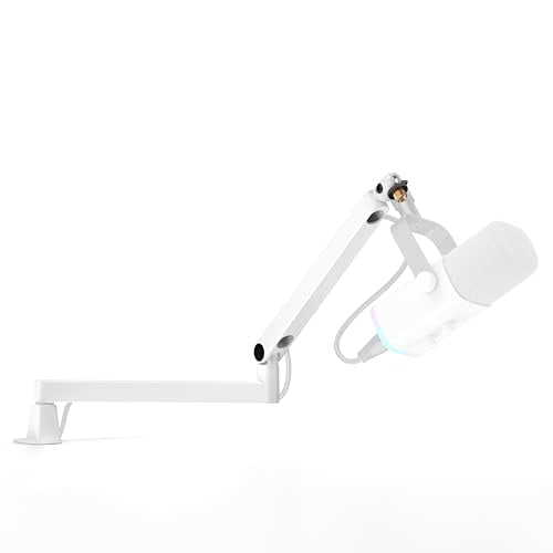 InnoGear 2026 Upgraded Microphone Boom Arm, Magnetic Cable Management Low Profile Mic Stand 360° Rotatable Desk Mount for Fifine AM8 K669B Blue Yeti HyperX QuadCast SoloCast AT2020, White - color: White, style: Low Profile Mic Arm