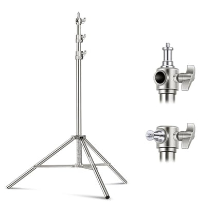 NEEWER 79"/2m Stainless Steel Light Stand, Spring Cushioned Heavy Duty Photography Tripod Stand with 1/4” to 3/8” Universal Screw Adapter for Strobe, LED Video Light, Ring Light, Monolight, Softbox - style: ST-200SS