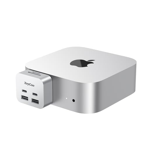 RayCue MiniPack Expansion Dock for Mac mini M4 | 6-Port USB-C Hub with Dual 10Gbps Adapters, 2 * 10G USB-C/ 2 * 10G USB-A/SD TF 3.0 Card Reader | High-Speed Data Transfer & Multi-Device Connectivity