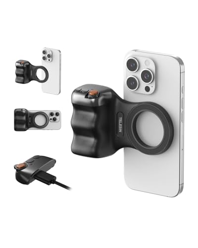 TELESIN Fun Shot Magnetic Phone Camera DSLR Style Shutter Grip for Magsafe iPhone & Android with Detachable Wireless Shutter Button for iOS26/17/18 -Comfort Ergonomic Phone Grip Handle Holder(B) - color: Black