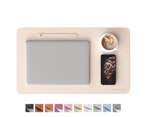 RENMTURE PU Mouse Pad, Faux Leather Large Desk Pad, Home Work Office Accessories, Non-Slip Desk Mat, Waterproof Gaming Pad Desk Blotter (23.6" x 13.7", Beige) - color: Beige, size: 23.6" x 13.7"
