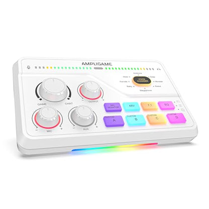 FIFINE Audio Mixer for Gaming with 7.1ch Surround Sound-Volume Knob-Mute-Voice Chat, RGB Computer Mixer with XLR Mic Interface Compatible wtih TV for Live Streaming-AmpliGame SC8W