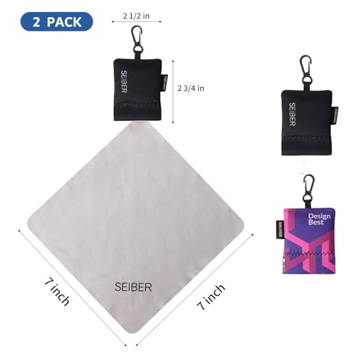 SEIBER Microfiber Glasses Cleaning Cloth with Neoprene Pouch, 2P, BK Purple | 7x7 inch Cloth For Eyeglass, Laptops, Cameras, Screen, Self-Closing Bottom - color: Bk Purple-(2pack)